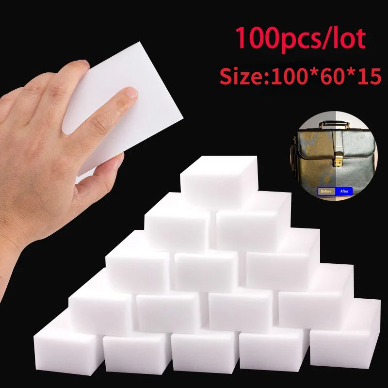 100 unids/lote esponja de melamina borrador mágico de esponja para cocina, oficina, baño, limpiador de melamina, esponja de limpieza 100x60x15mm