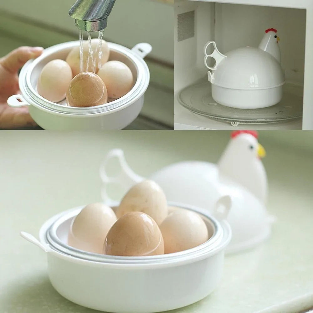 Chicken Shaped Microwave Egg Cooker, Can Cook 4 Eggs, Hard Plastic Shell, Aluminum Alloy Material, Can Cook Eggs Soft or Firm.