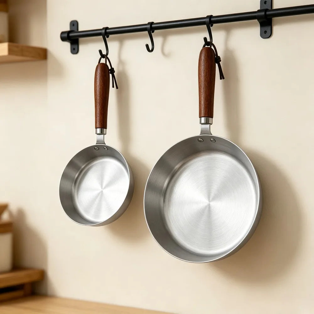 Stainless Steel Nonstick Frying Pan Skillet Wood Handle Egg Omelette Pancake Breakfast Camping BBQ Home Kitchen Tools Cookware