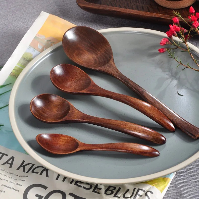 Cucharas de madera ecológicas de estilo japonés, cuchara de café antiquemaduras para té, postre, herramientas de cocina, cuchara de sopa