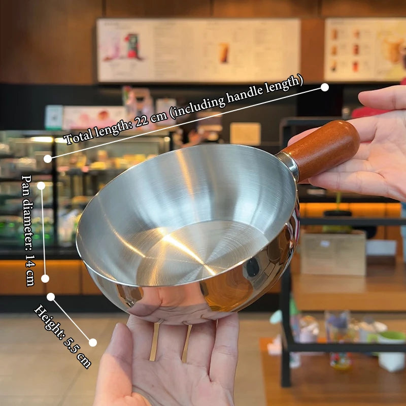 Stainless Steel Milk Pot With Wooden Handle, Compact Cooking Pot, Suitable For Frying Eggs And Heating Milk. Made Of Stainless S