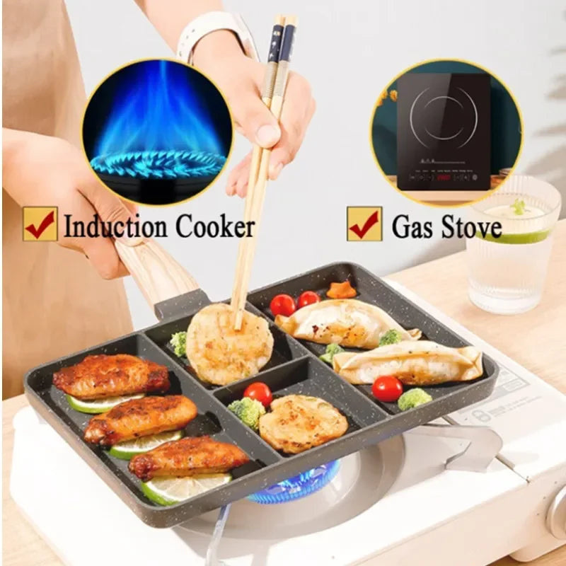 4 Hole Non-Sticky Steak Frying Pan Meats Fish Steak Breakfast Pans Eggs Stove Omelet Ham Maker Kitchen for Gas Induction Cooker