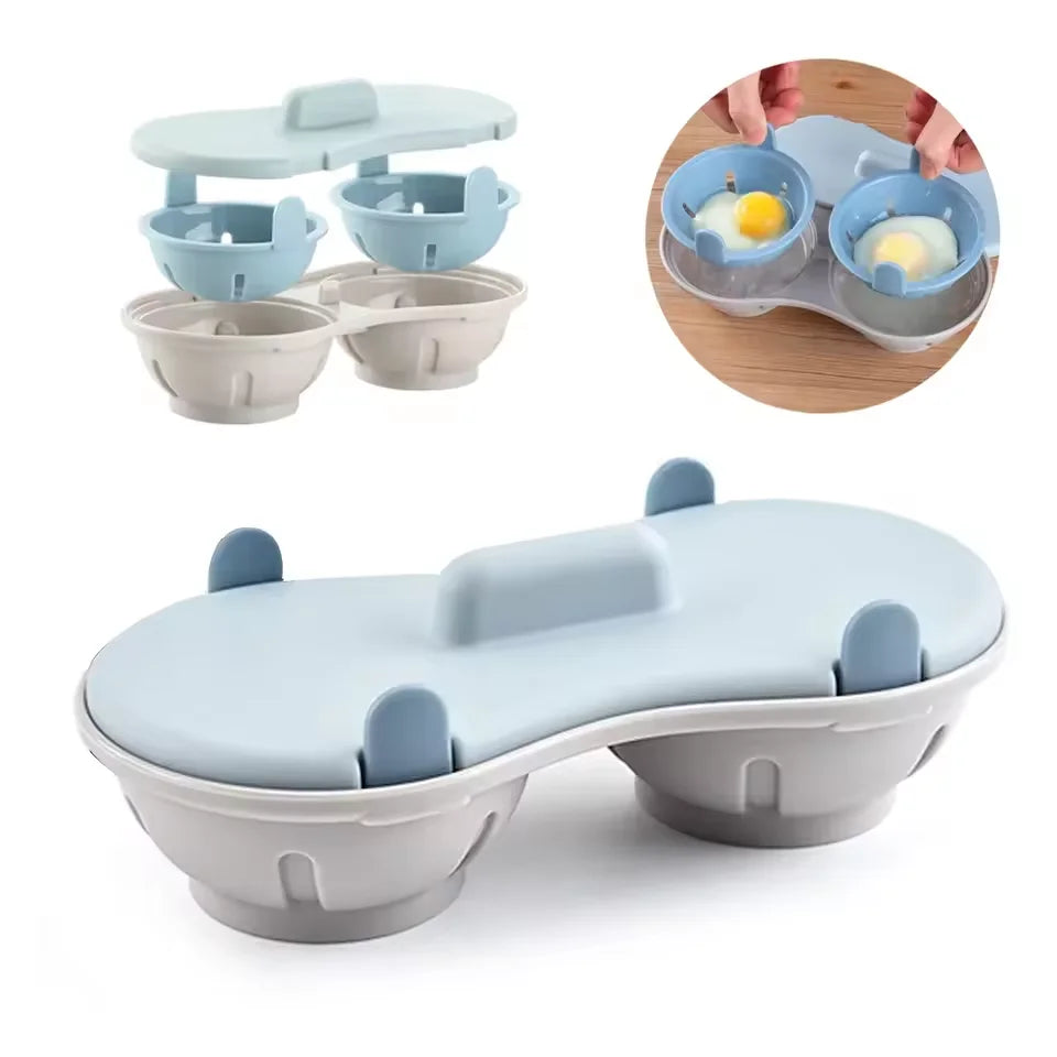 Microwave Egg Poacher Efficient Microwave Double Egg Poacher Cook Poached Eggs with Detachable Drain Basket Heat Kitchen Tool