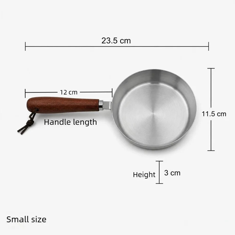 Stainless Steel Nonstick Frying Pan Skillet Wood Handle Egg Omelette Pancake Breakfast Camping BBQ Home Kitchen Tools Cookware