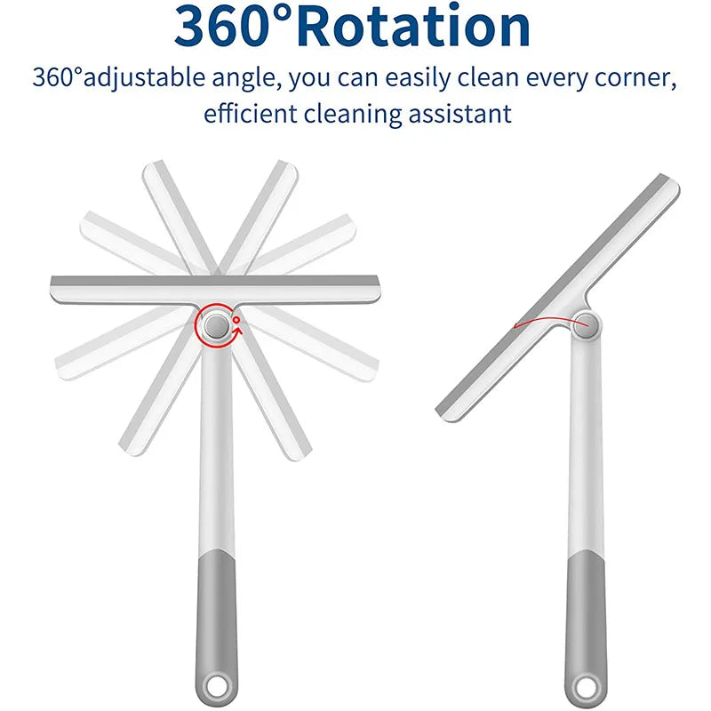 Limpiacristales de ducha giratorio 360 grados, rasqueta de limpieza de vidrio con soporte de silicona para espejo de baño