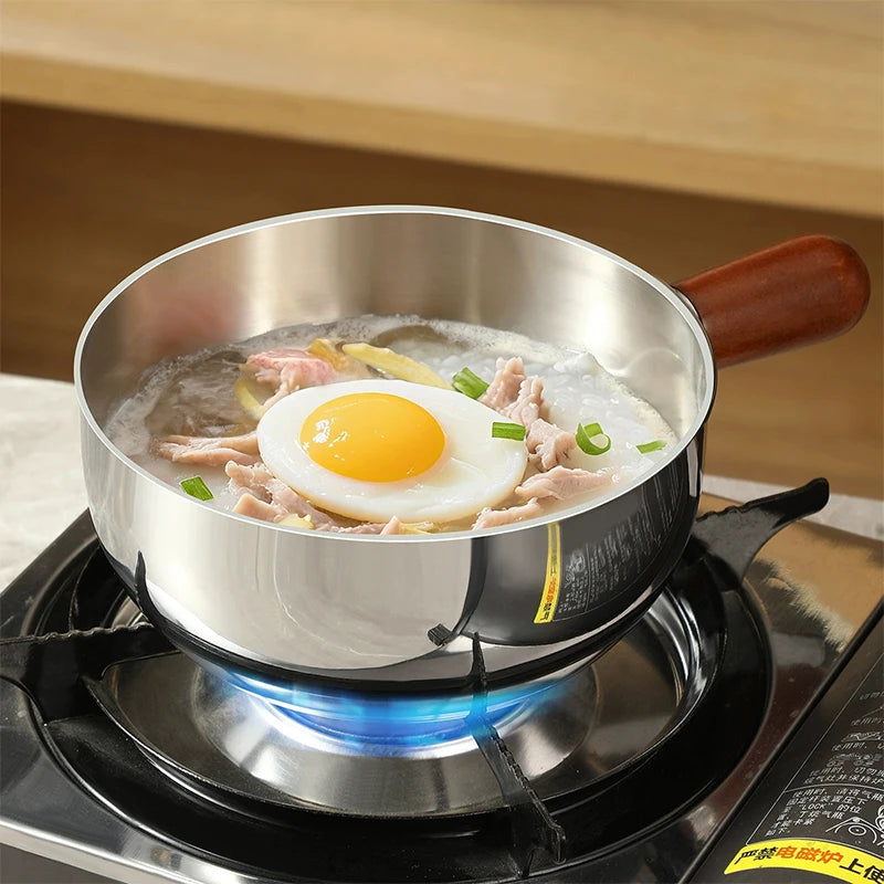 Stainless Steel Milk Pot With Wooden Handle, Compact Cooking Pot, Suitable For Frying Eggs And Heating Milk. Made Of Stainless S