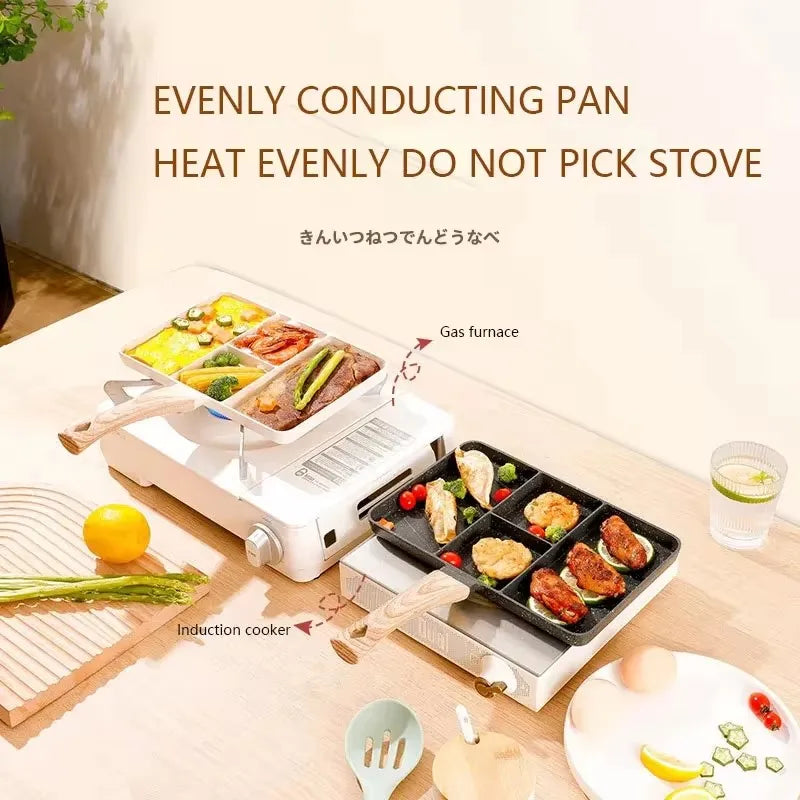 Non-Stick 4-Section Frypan for Cooking Steaks, Fish, Eggs, Omelets on Gas and Induction Cooktops