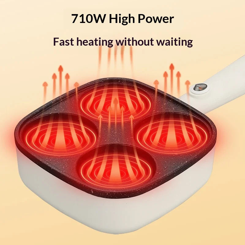 Non Stick 4 in 1 Egg Cooker Frying Pan Four Hole Breakfast Pan Single Handle Dishwasher Safe for Electric Coil Stoves Home