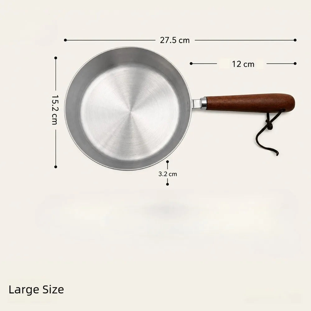 Stainless Steel Nonstick Frying Pan Skillet Wood Handle Egg Omelette Pancake Breakfast Camping BBQ Home Kitchen Tools Cookware
