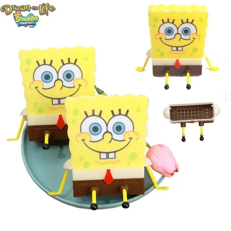 SpongeBob SquarePants Dish Washing Brush Sponge Dish Cloth Drain Rack Reusable Cleaning Tool Kitchen Supplie Scrub Scouring