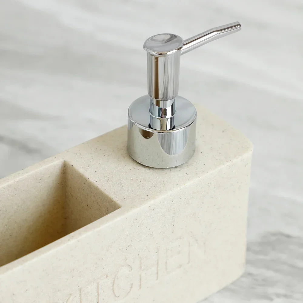 Accesorios de cocina modernos Juego de dispensador de jabón Dispensador de jabón líquido para manos Botella con bomba Sostiene y guarda esponjas estropajos
