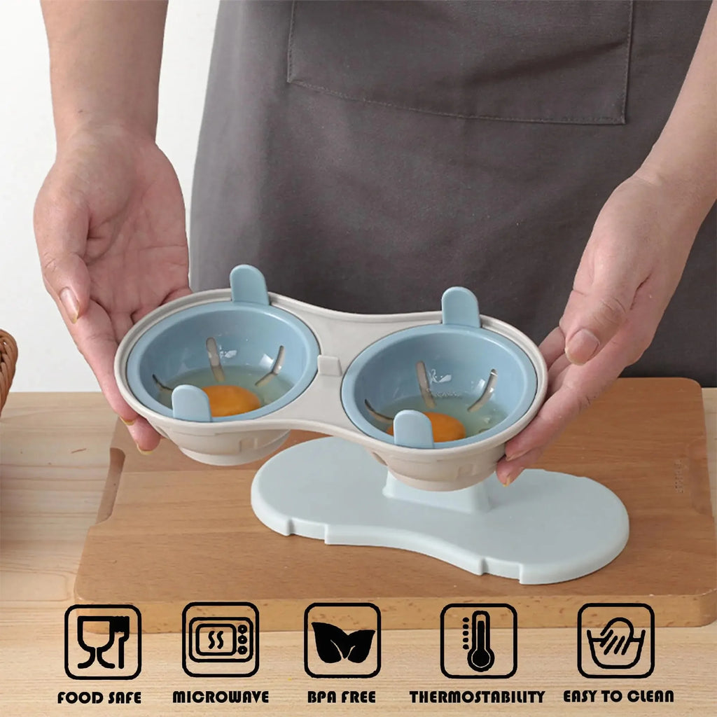 Microwave Egg Poacher Efficient Microwave Double Egg Poacher Cook Poached Eggs with Detachable Drain Basket Heat for Kitchen