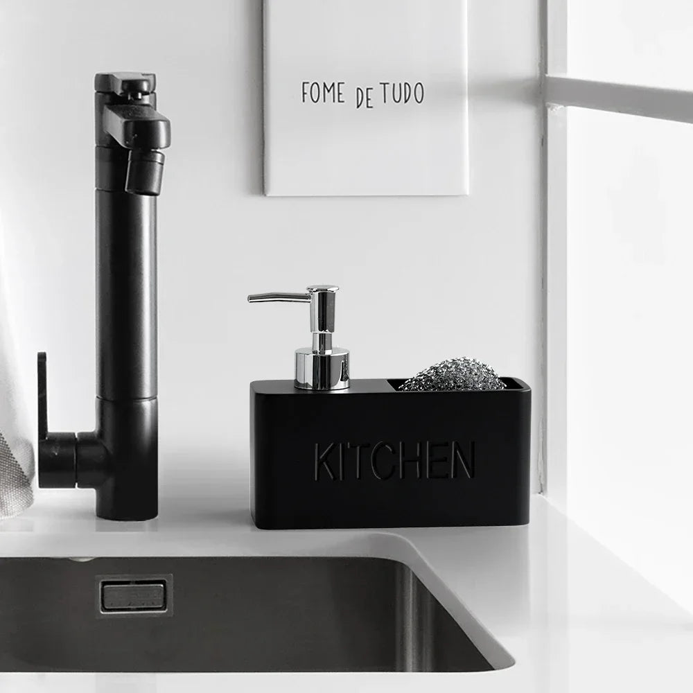 Accesorios de cocina modernos Juego de dispensador de jabón Dispensador de jabón líquido para manos Botella con bomba Sostiene y guarda esponjas estropajos