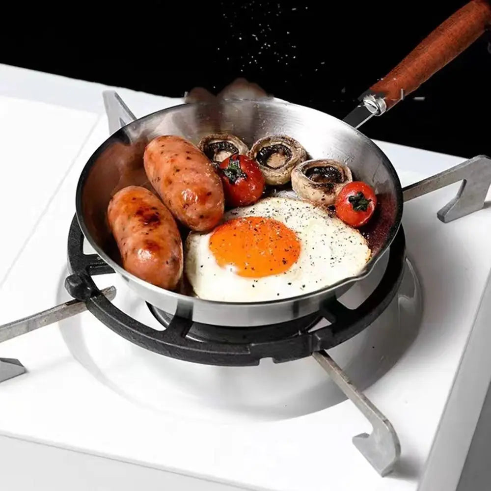 Stainless Steel Nonstick Frying Pan Skillet Wood Handle Egg Omelette Pancake Breakfast Camping BBQ Home Kitchen Tools Cookware