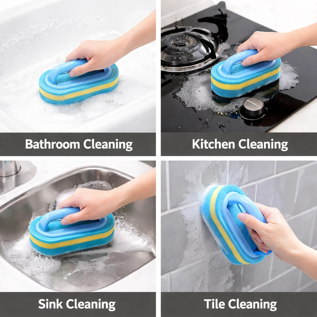 Cepillo de limpieza para el hogar con mango, jabón para platos, baño, cocina, bañera, esponja gruesa para fregar, toallita, herramientas duraderas, accesorios para el hogar