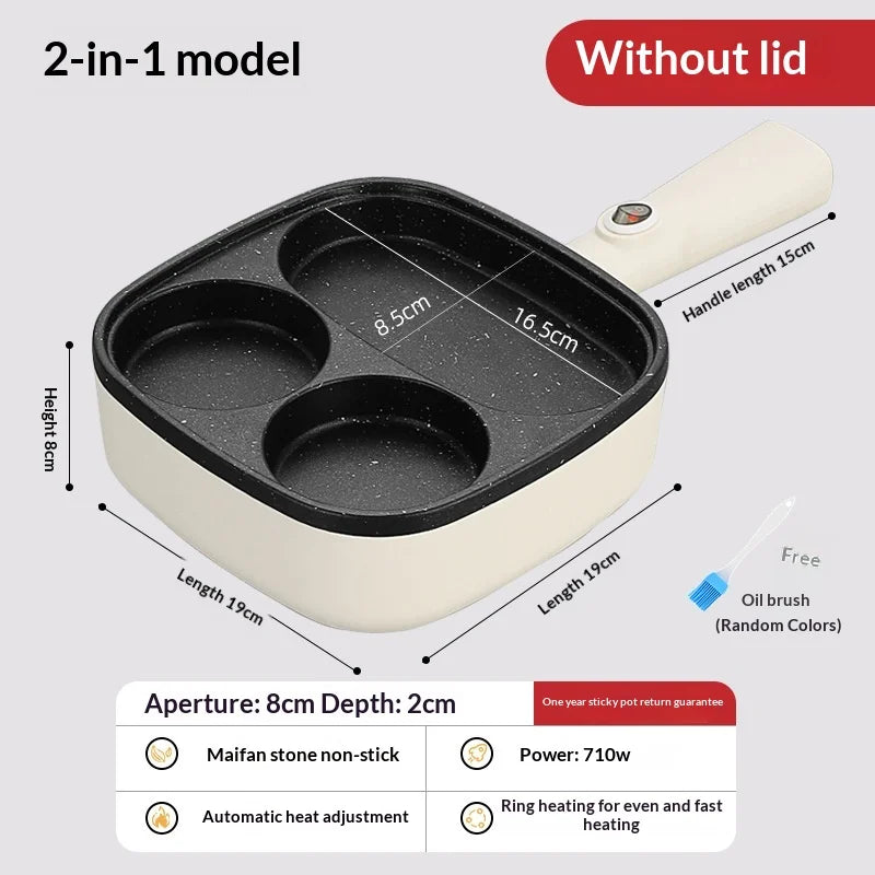 Non Stick 4 in 1 Egg Cooker Frying Pan Four Hole Breakfast Pan Single Handle Dishwasher Safe for Electric Coil Stoves Home