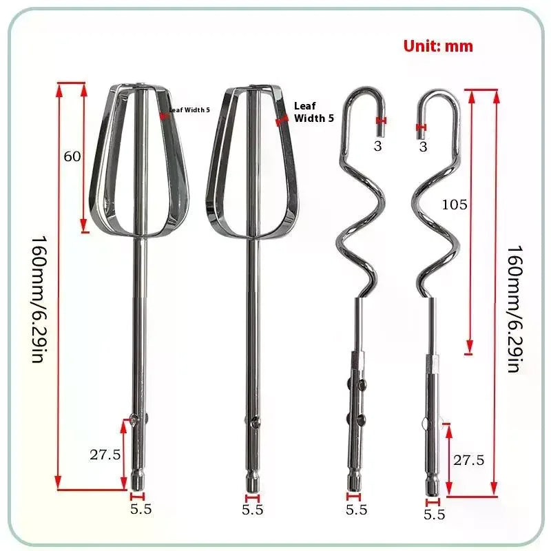 Electric Egg Beater Stirring Hook Stainless Steel Handheld Egg Whisk Mixing Stick Durable Kitchen Mixer 1/2/4Pcs Set