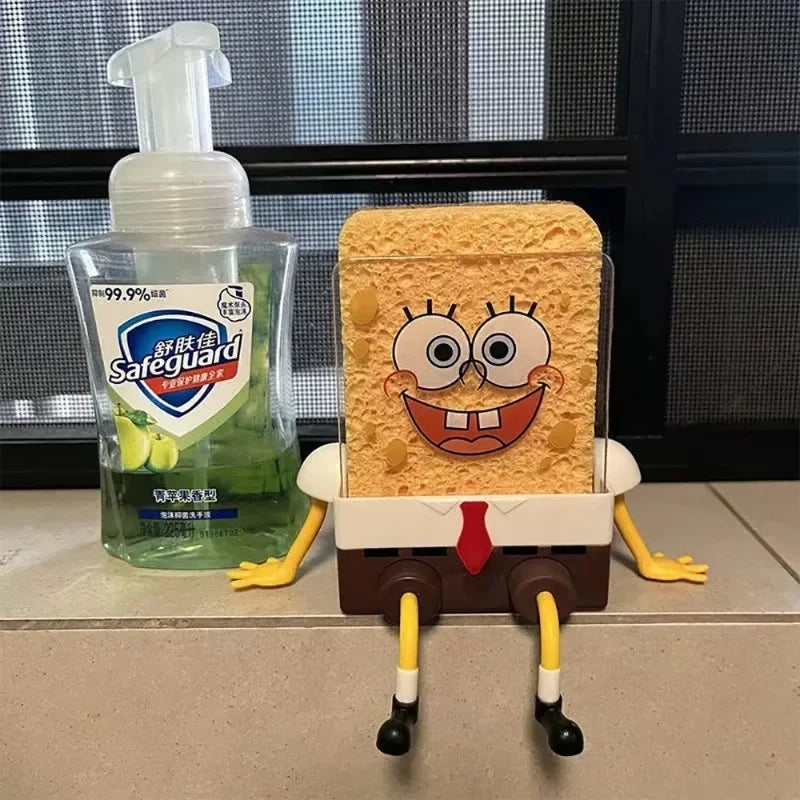 SpongeBob SquarePants Dish Washing Brush Sponge Dish Cloth Drain Rack Reusable Cleaning Tool Kitchen Supplie Scrub Scouring