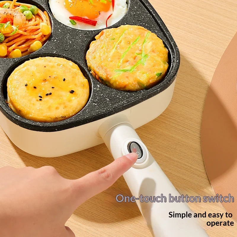Non Stick 4 in 1 Egg Cooker Frying Pan Four Hole Breakfast Pan Single Handle Dishwasher Safe for Electric Coil Stoves Home