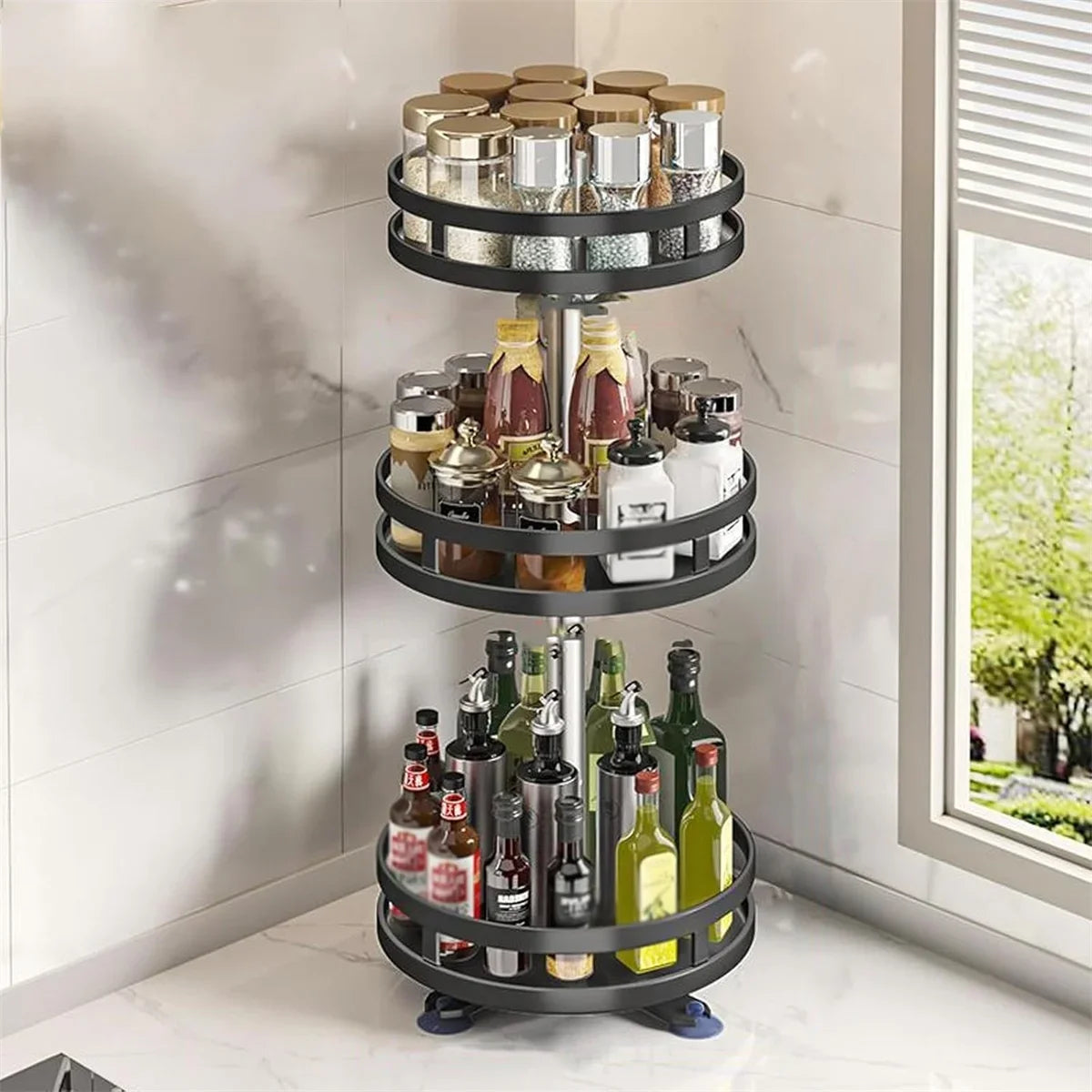 Rotatable Kitchen Organizer Turntable, 360° Swivel Spice Rack for Tidy Storage of Condiments and Kitchen Gadgets