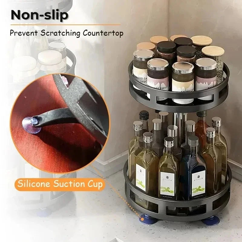 Rotatable Kitchen Organizer Turntable, 360° Swivel Spice Rack for Tidy Storage of Condiments and Kitchen Gadgets