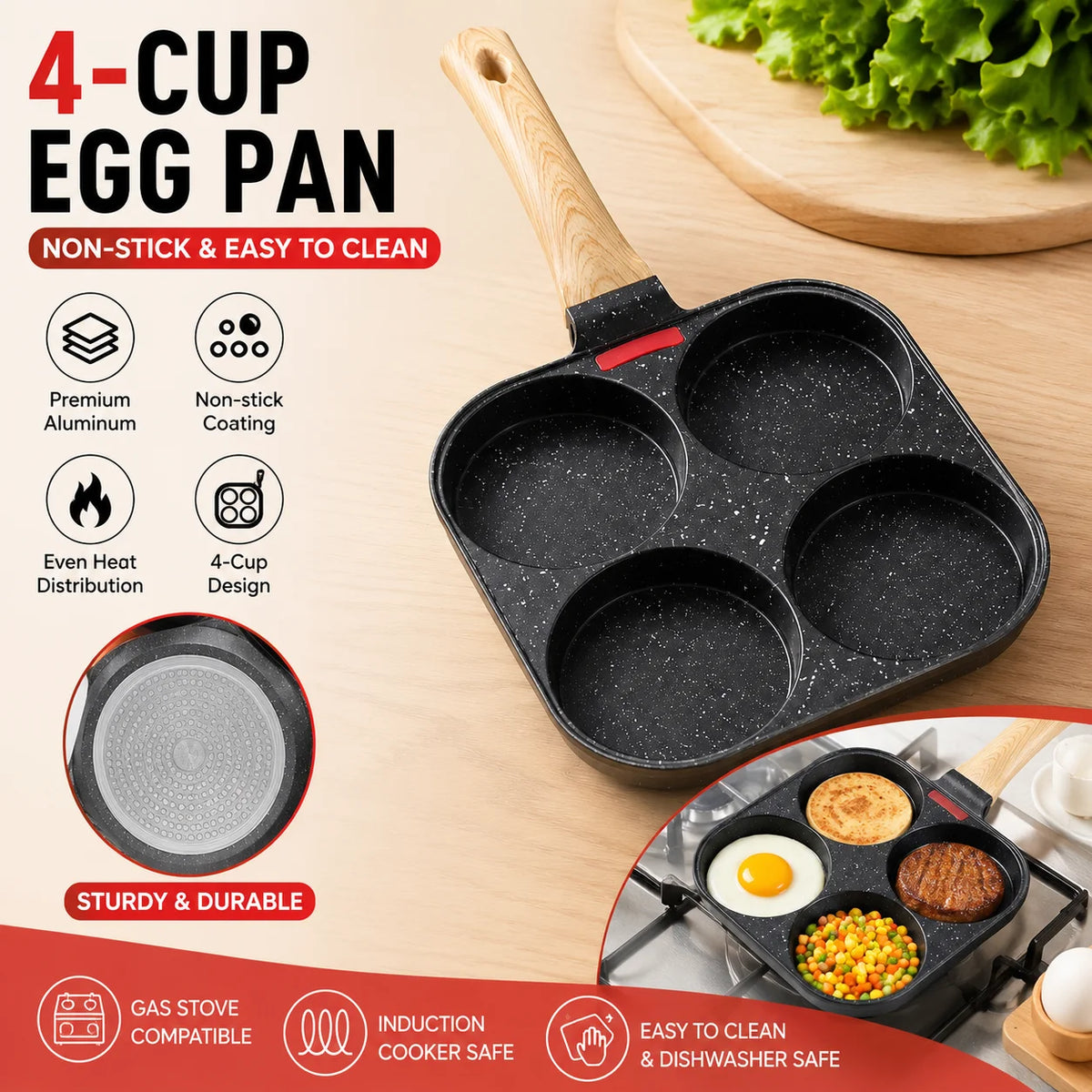 Egg Frying Pan Nonstick Pancake Pans Non-Stick 4hole-in-1 Cast Iron Egg Cooker Bread Breakfast Maker Induction universal Pancake