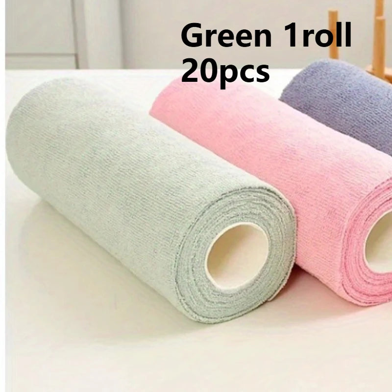1 roll/20 reusable microfiber cleaning cloths - kitchen towels, multi sided household cloths