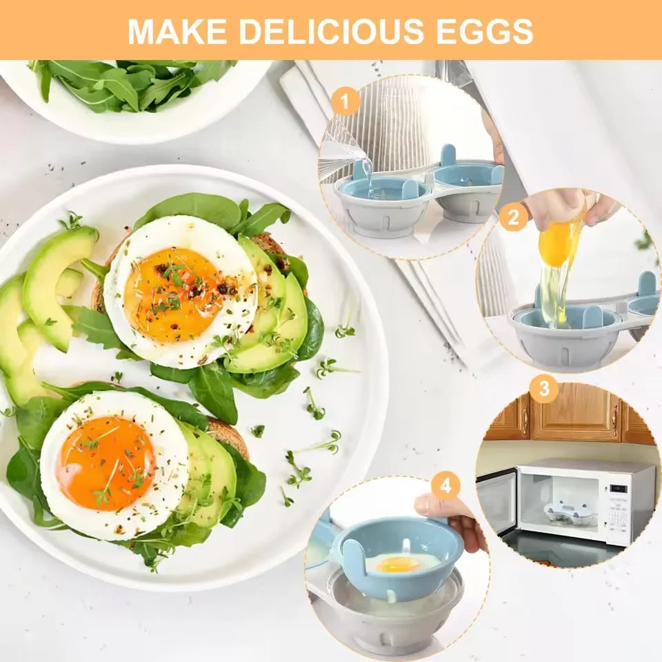 Microwave Egg Poacher Efficient Microwave Double Egg Poacher Cook Poached Eggs with Detachable Drain Basket Heat Kitchen Tool