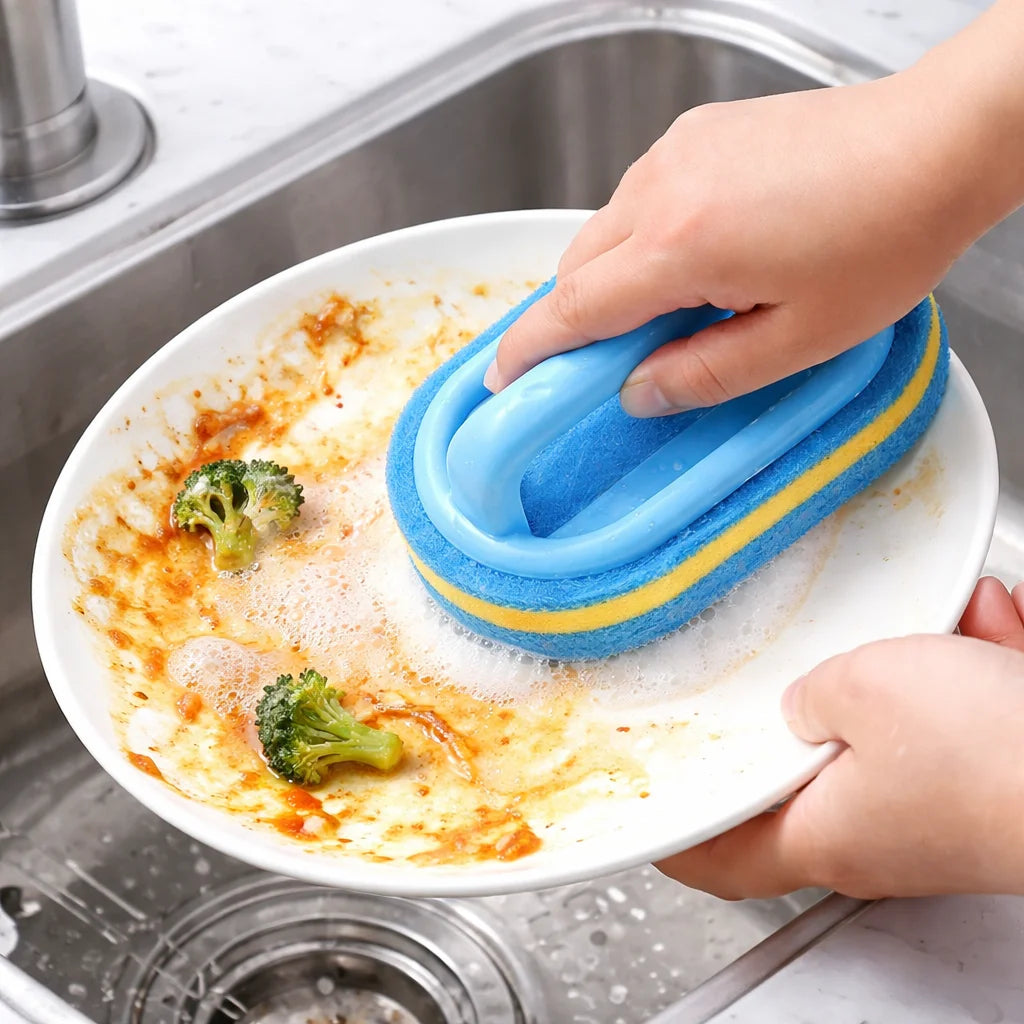 Cepillo de limpieza para el hogar con mango, jabón para platos, baño, cocina, bañera, esponja gruesa para fregar, toallita, herramientas duraderas, accesorios para el hogar
