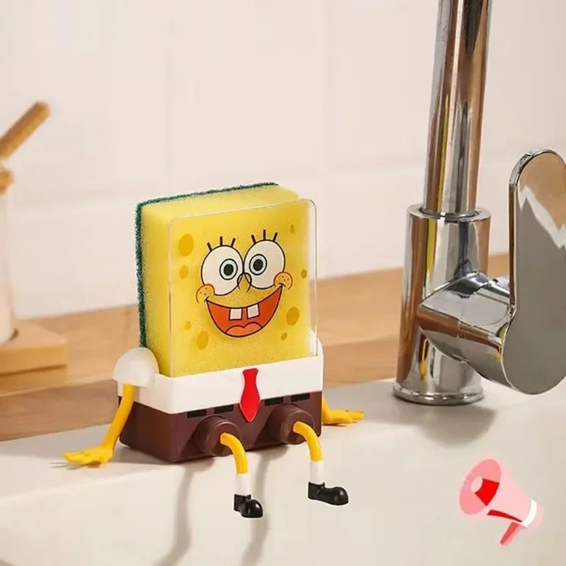 SpongeBob SquarePants Dish Washing Brush Sponge Dish Cloth Drain Rack Reusable Cleaning Tool Kitchen Supplie Scrub Scouring