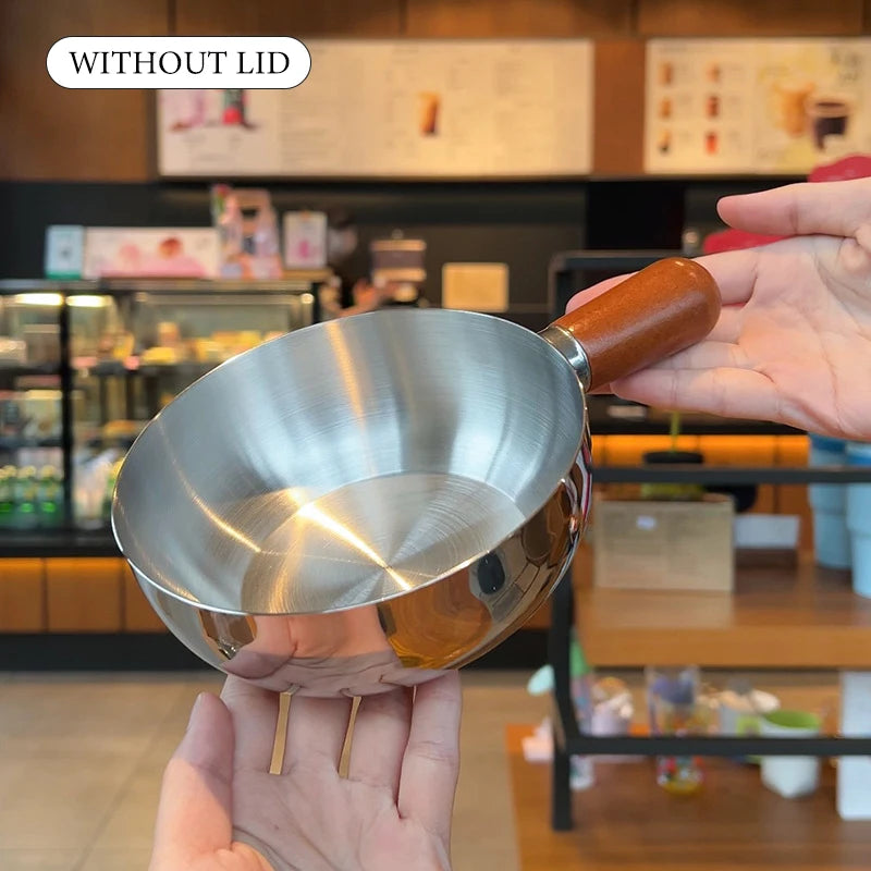 Stainless Steel Milk Pot With Wooden Handle, Compact Cooking Pot, Suitable For Frying Eggs And Heating Milk. Made Of Stainless S
