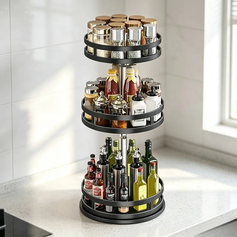 Rotatable Kitchen Organizer Turntable, 360° Swivel Spice Rack for Tidy Storage of Condiments and Kitchen Gadgets
